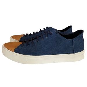 Toms Lenox Sneaker Navy Wash Canvas Leather Size 9